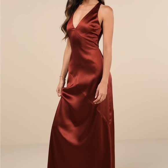 Satin rust, brown dress - Picture 3 of 5